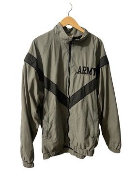 Vintage US Army Physical Fitness Jacket Gray Black Windbreaker XL Long